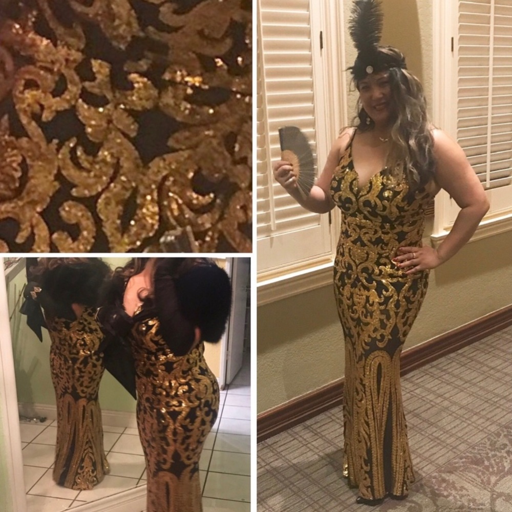 👑✅PRICE FIRM✅ Beautiful Formal Gold & Black Sequin Long Gown - Picture 7 of 13